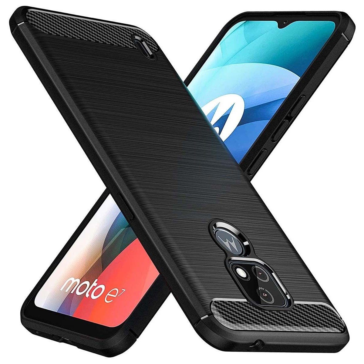Funda Gel Tpu Tipo Carbon Negra para Motorola Moto E7
