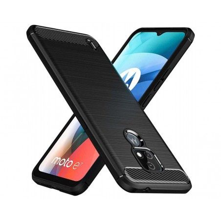 Funda Gel Tpu Tipo Carbon Negra para Motorola Moto E7
