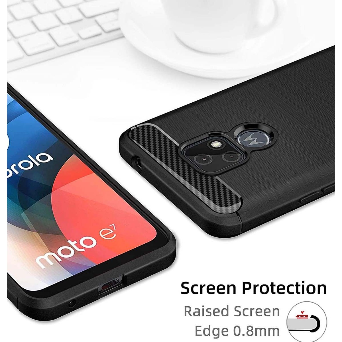 Funda Gel Tpu Tipo Carbon Negra para Motorola Moto E7