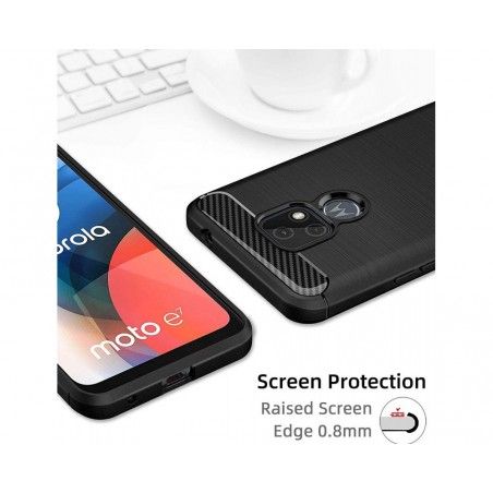 Funda Gel Tpu Tipo Carbon Negra para Motorola Moto E7