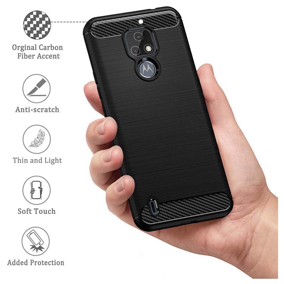 Funda Gel Tpu Tipo Carbon Negra para Motorola Moto E7