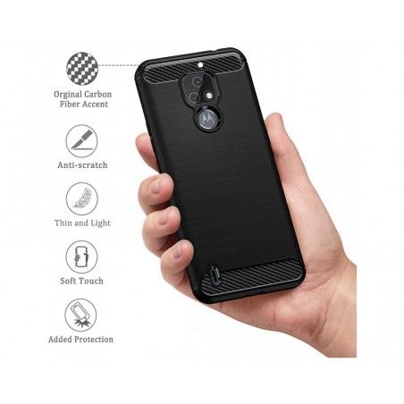 Funda Gel Tpu Tipo Carbon Negra para Motorola Moto E7
