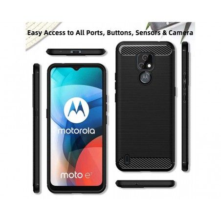 Funda Gel Tpu Tipo Carbon Negra para Motorola Moto E7