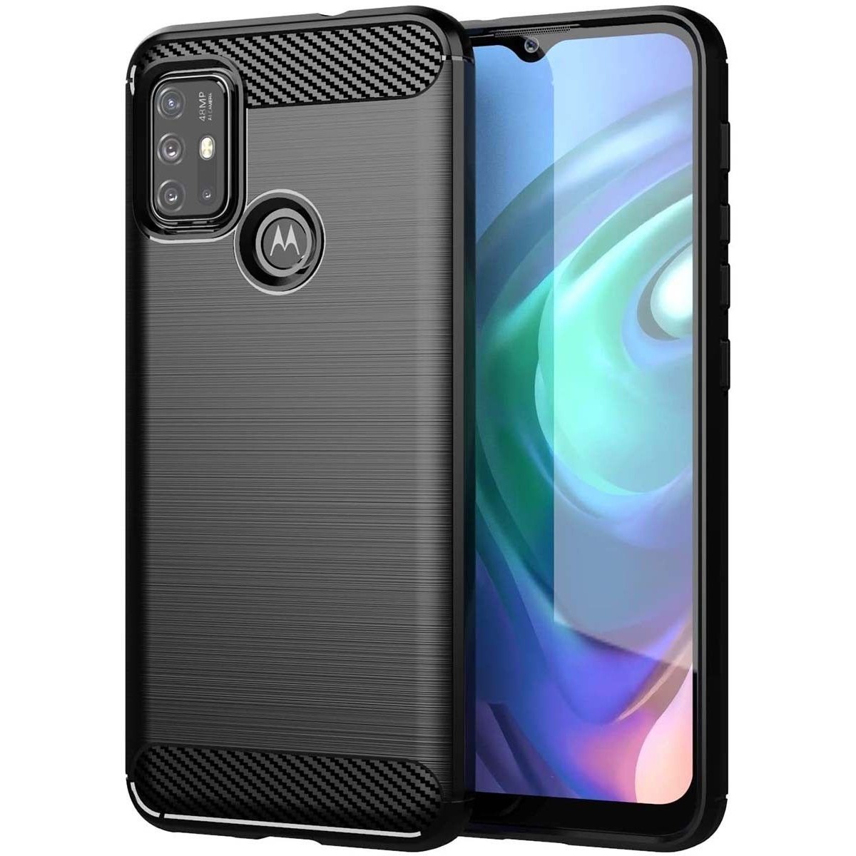 Funda Gel Tpu Tipo Carbon Negra para Motorola Moto G10 / G20 / G30