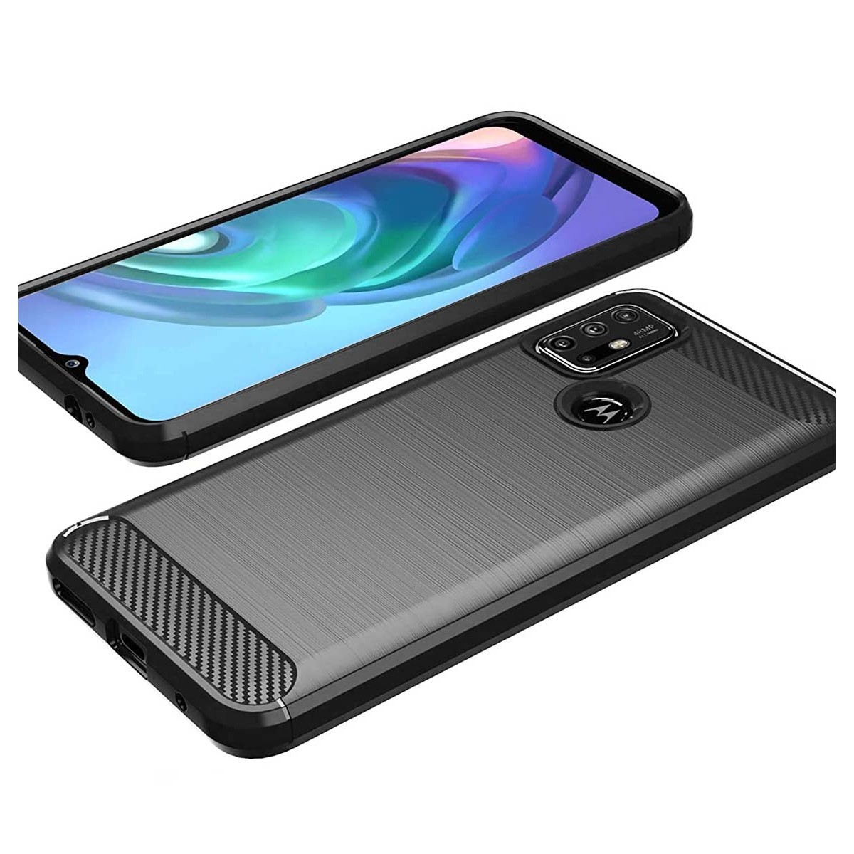 Funda Gel Tpu Tipo Carbon Negra para Motorola Moto G10 / G20 / G30