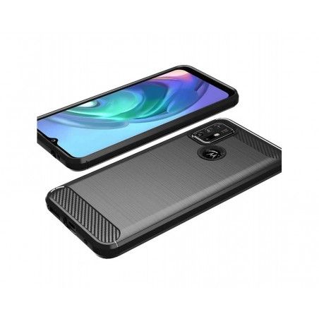 Funda Gel Tpu Tipo Carbon Negra para Motorola Moto G10 / G20 / G30