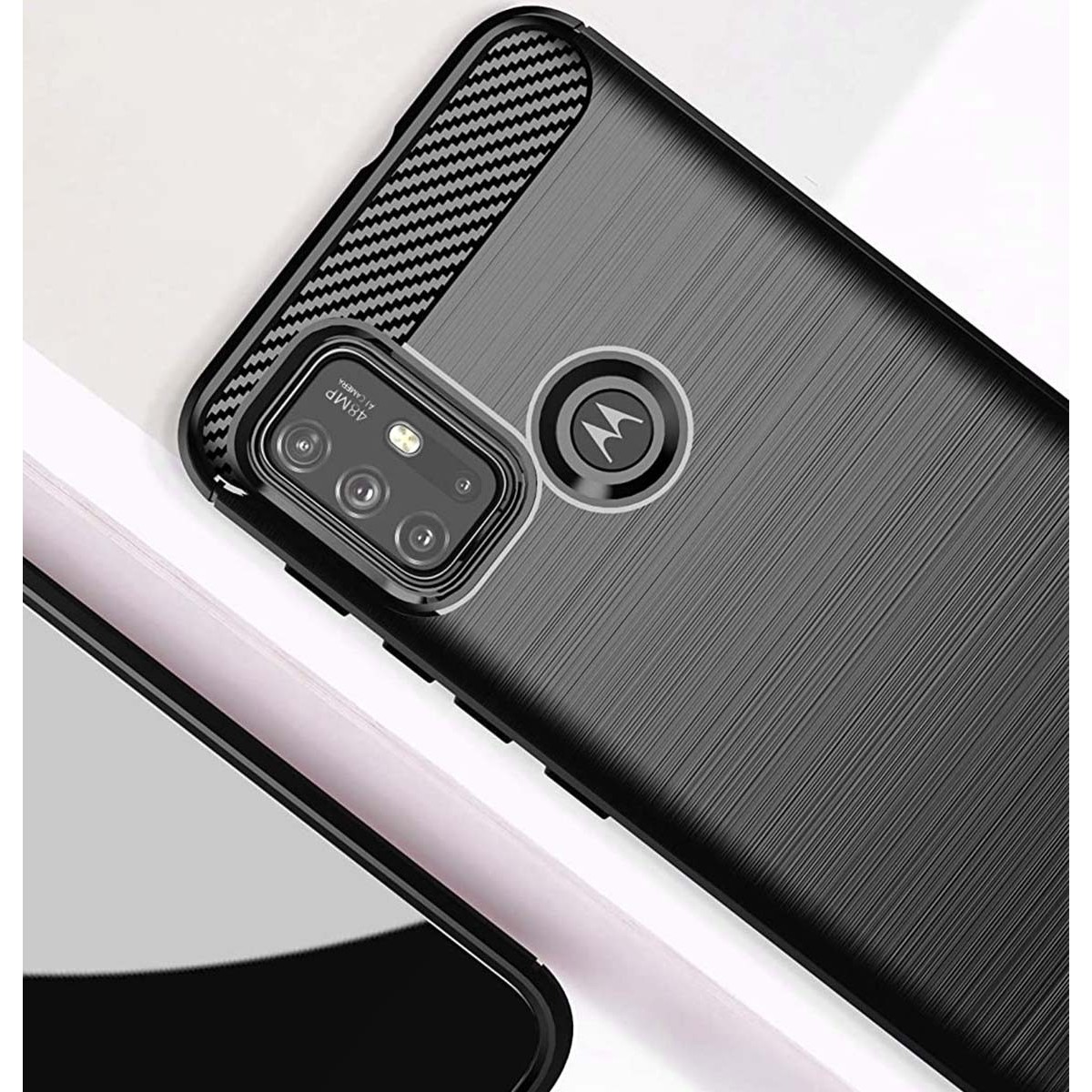 Funda Gel Tpu Tipo Carbon Negra para Motorola Moto G10 / G20 / G30