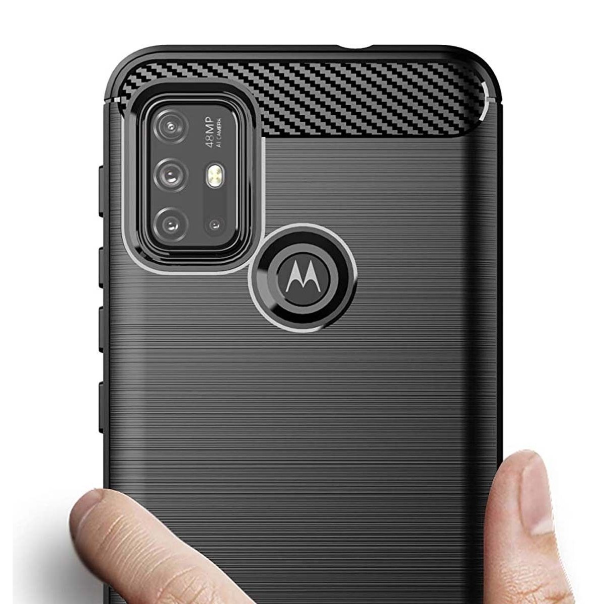 Funda Gel Tpu Tipo Carbon Negra para Motorola Moto G10 / G20 / G30