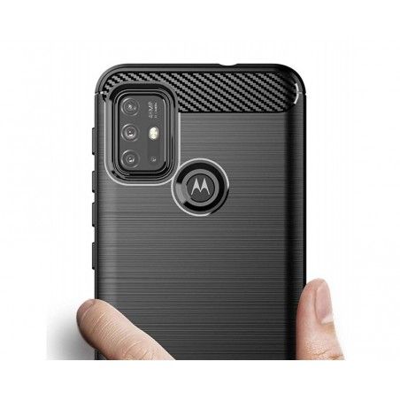 Funda Gel Tpu Tipo Carbon Negra para Motorola Moto G10 / G20 / G30