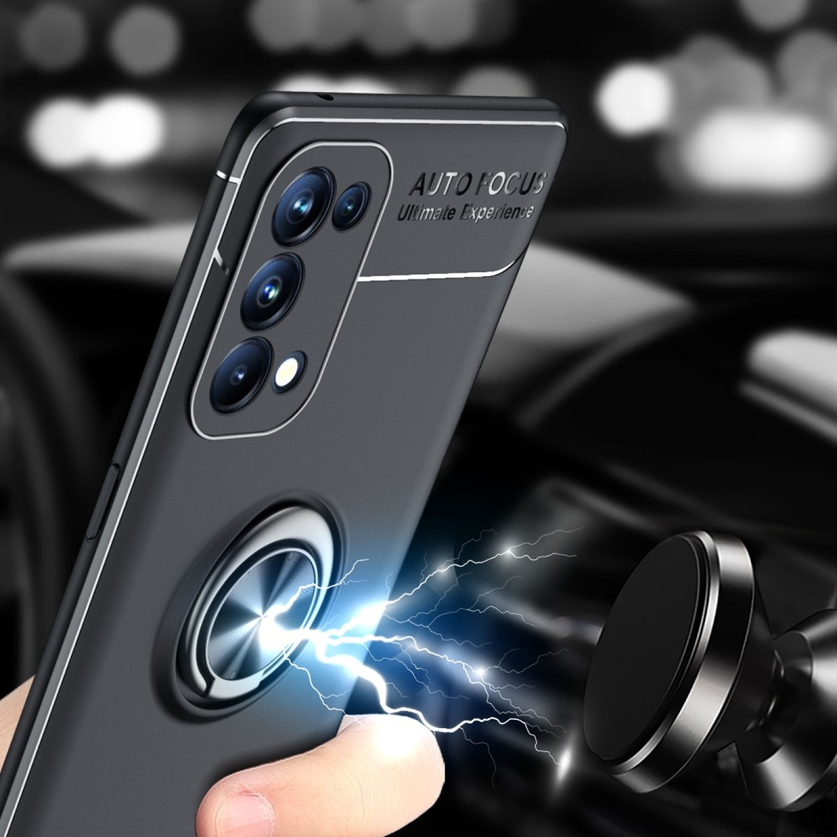 Funda Magnetica Soporte con Anillo Giratorio 360 para Oppo Find X3 Lite 5G Negra