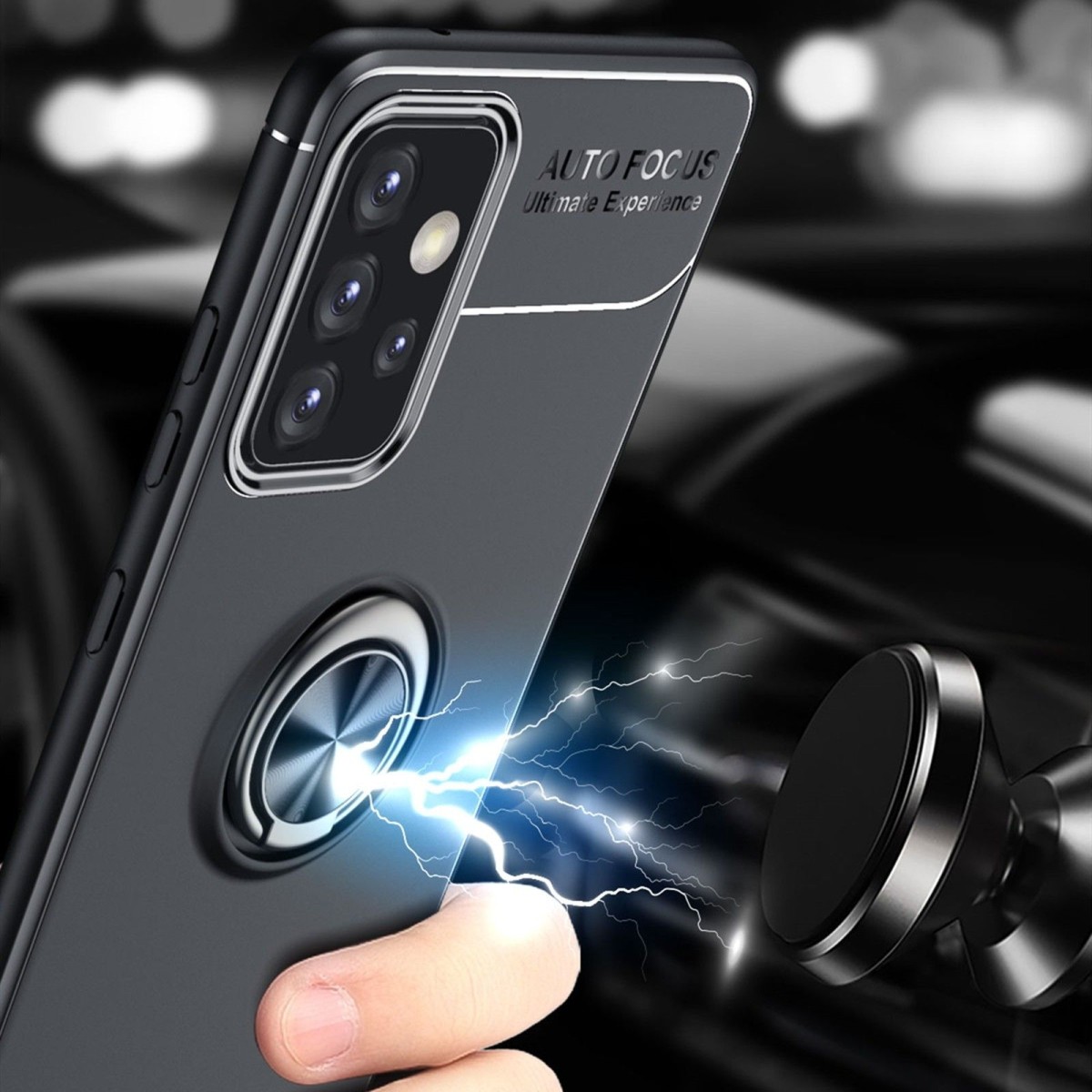 Funda Magnetica Soporte con Anillo Giratorio 360 para Samsung Galaxy A72 Azul