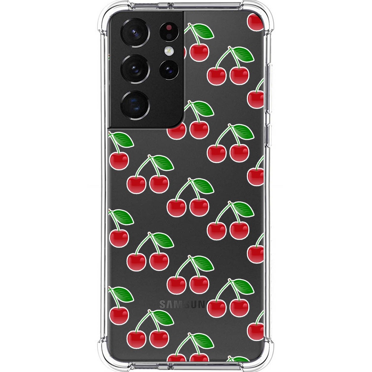Funda Silicona Antigolpes para Samsung Galaxy S21 Ultra 5G diseño Cerezas Dibujos