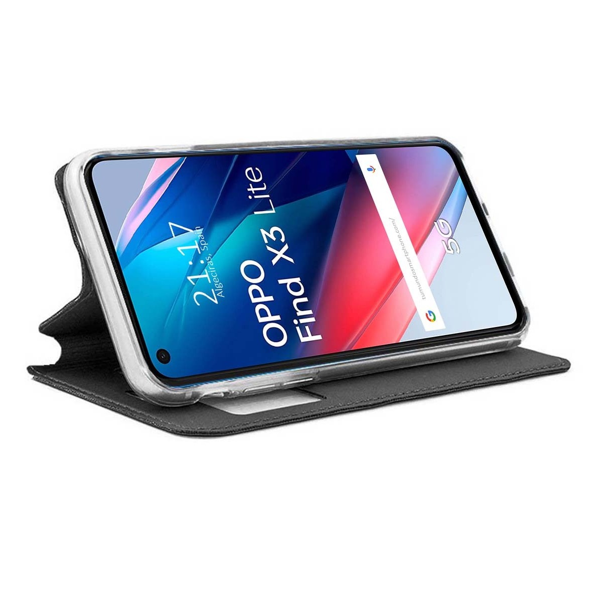 Funda Libro Soporte con Ventana para Oppo Find X3 Lite 5G color Negra