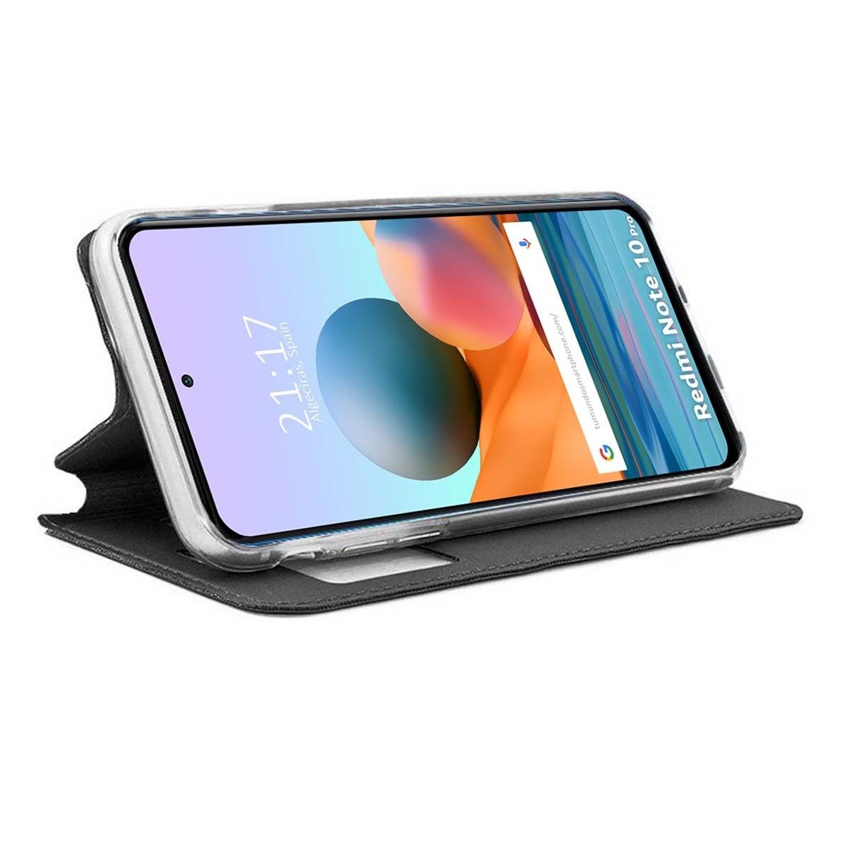 Funda Libro Soporte con Ventana para Xiaomi Redmi Note 10 Pro color Negra