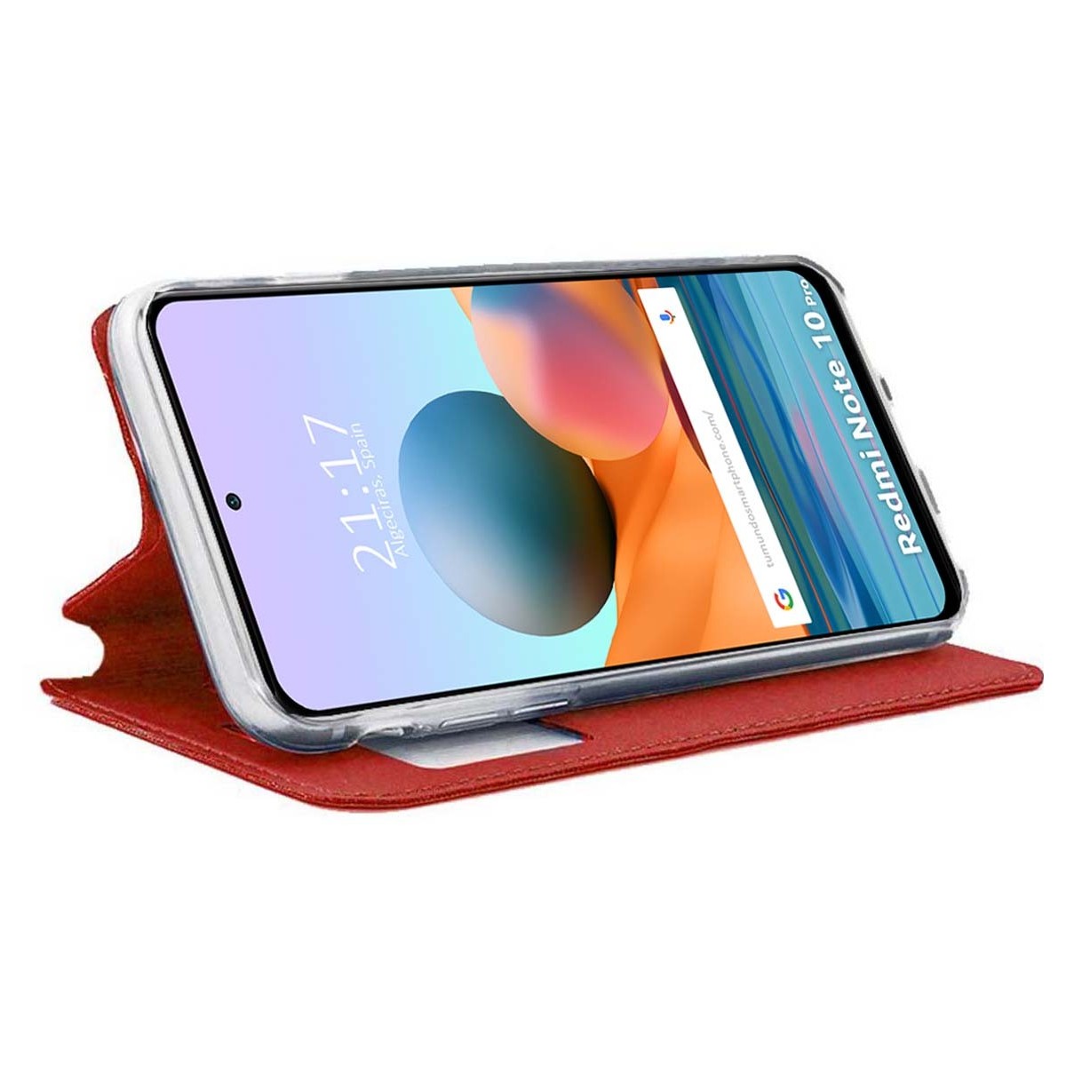 Funda Libro Soporte con Ventana para Xiaomi Redmi Note 10 Pro color Roja