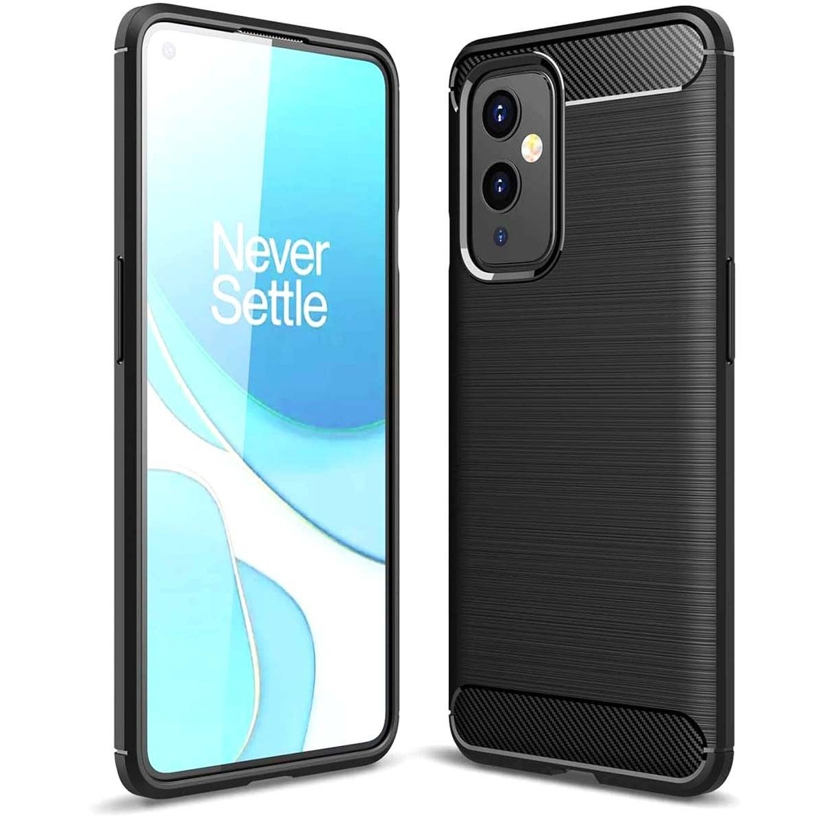 Funda Gel Tpu Tipo Carbon Negra para OnePlus 9 5G