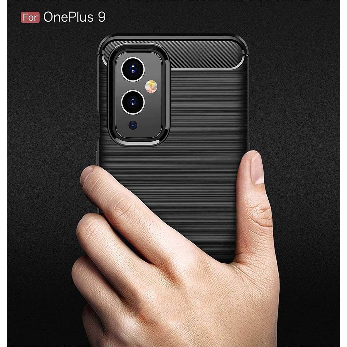 Funda Gel Tpu Tipo Carbon Negra para OnePlus 9 5G