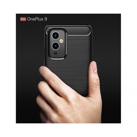 Funda Gel Tpu Tipo Carbon Negra para OnePlus 9 5G