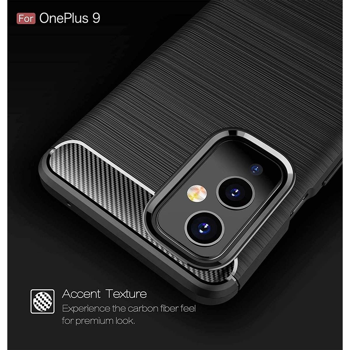 Funda Gel Tpu Tipo Carbon Negra para OnePlus 9 5G