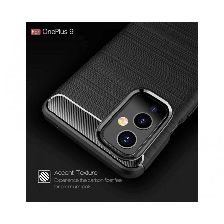 Funda Gel Tpu Tipo Carbon Negra para OnePlus 9 5G