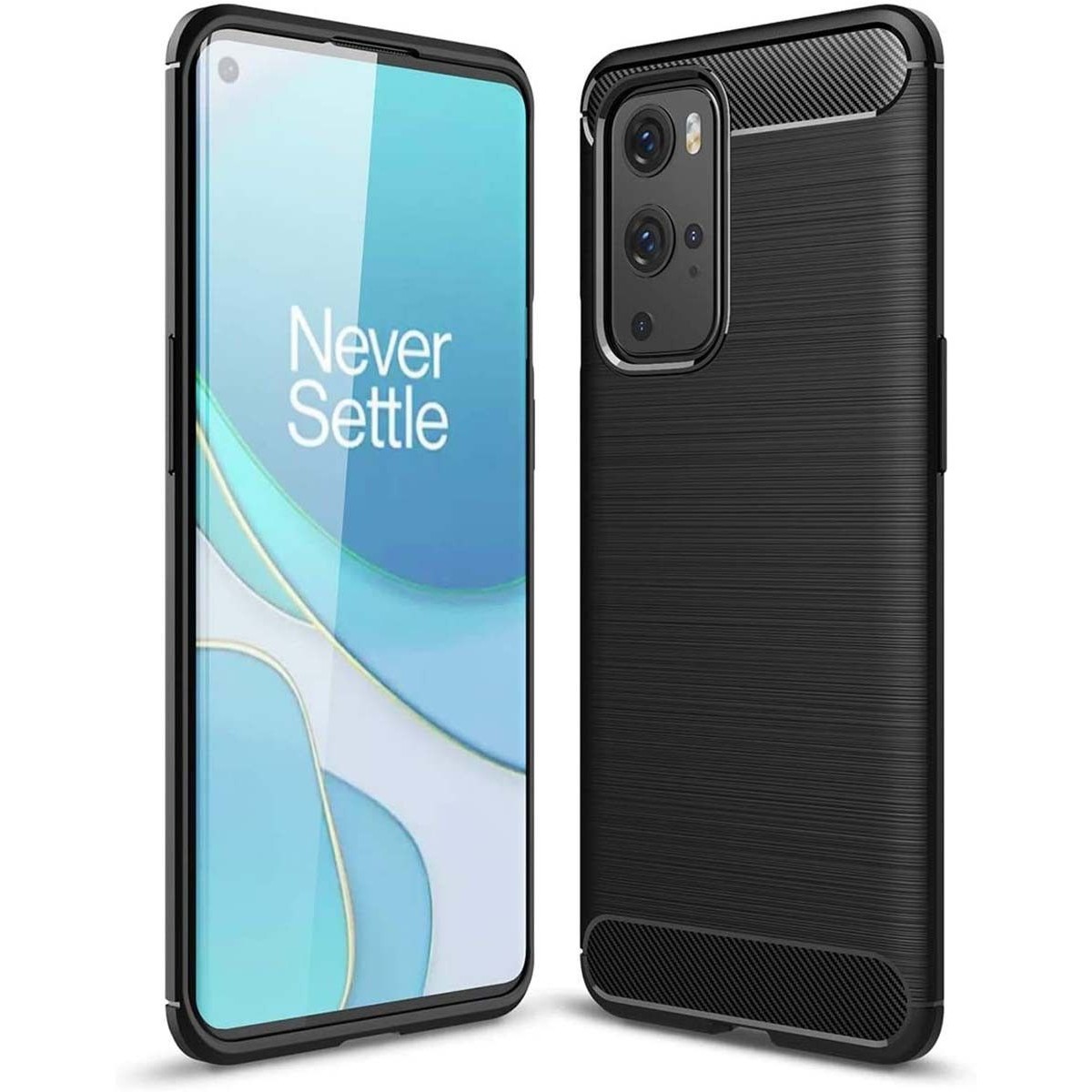 Funda Gel Tpu Tipo Carbon Negra para OnePlus 9 Pro 5G