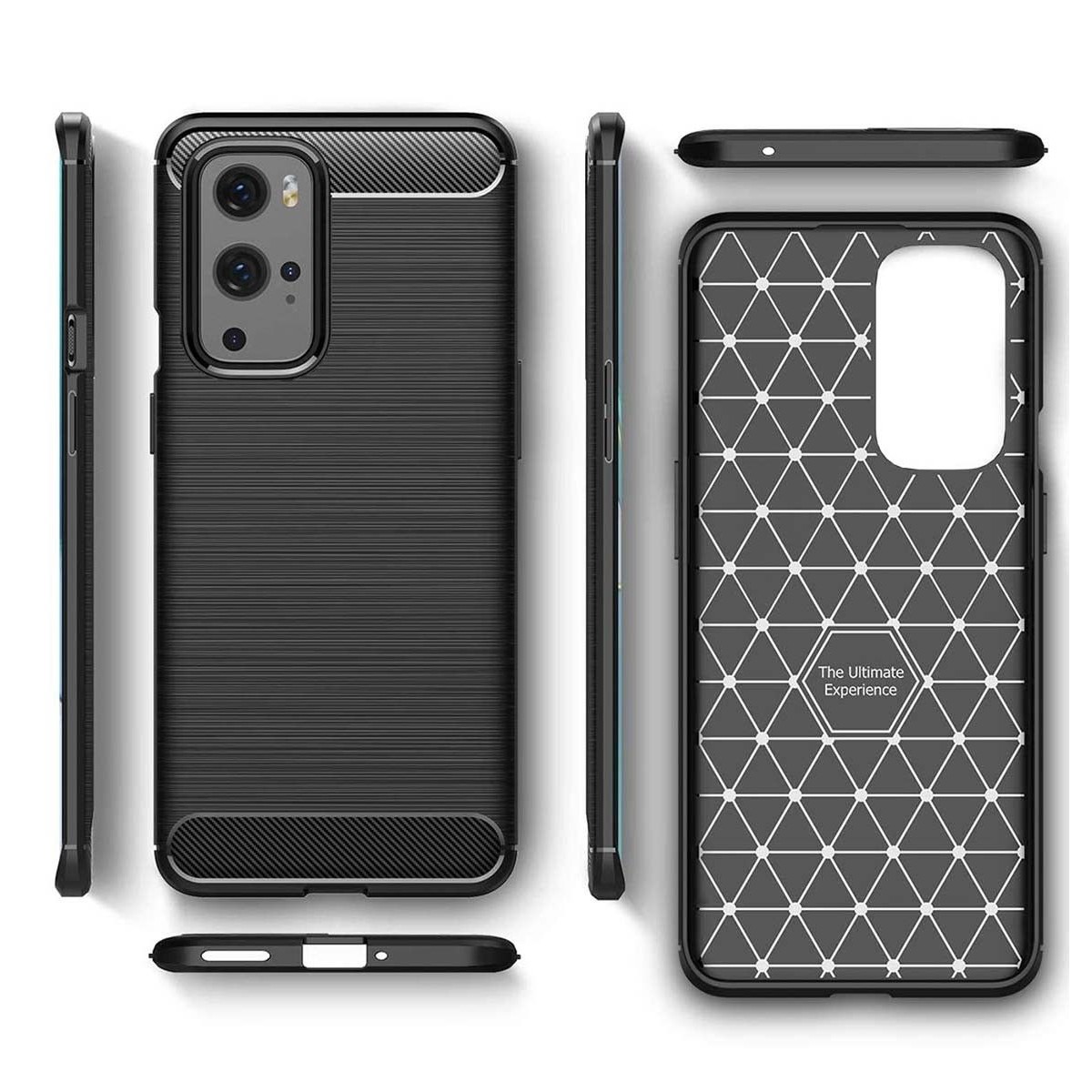 Funda Gel Tpu Tipo Carbon Negra para OnePlus 9 Pro 5G