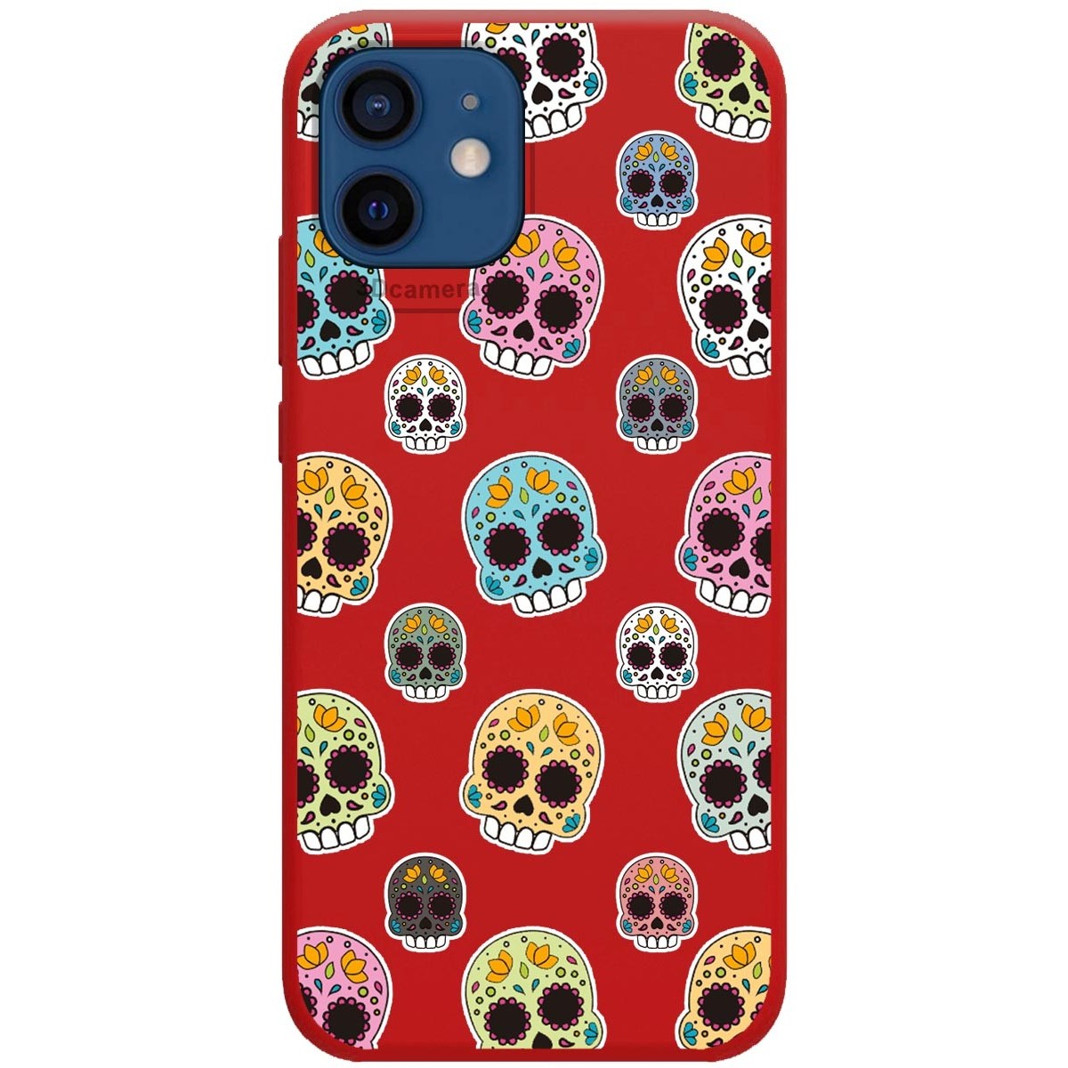 Funda Silicona Líquida Roja para Iphone 12 / 12 Pro (6.1) diseño Catrina Dibujos