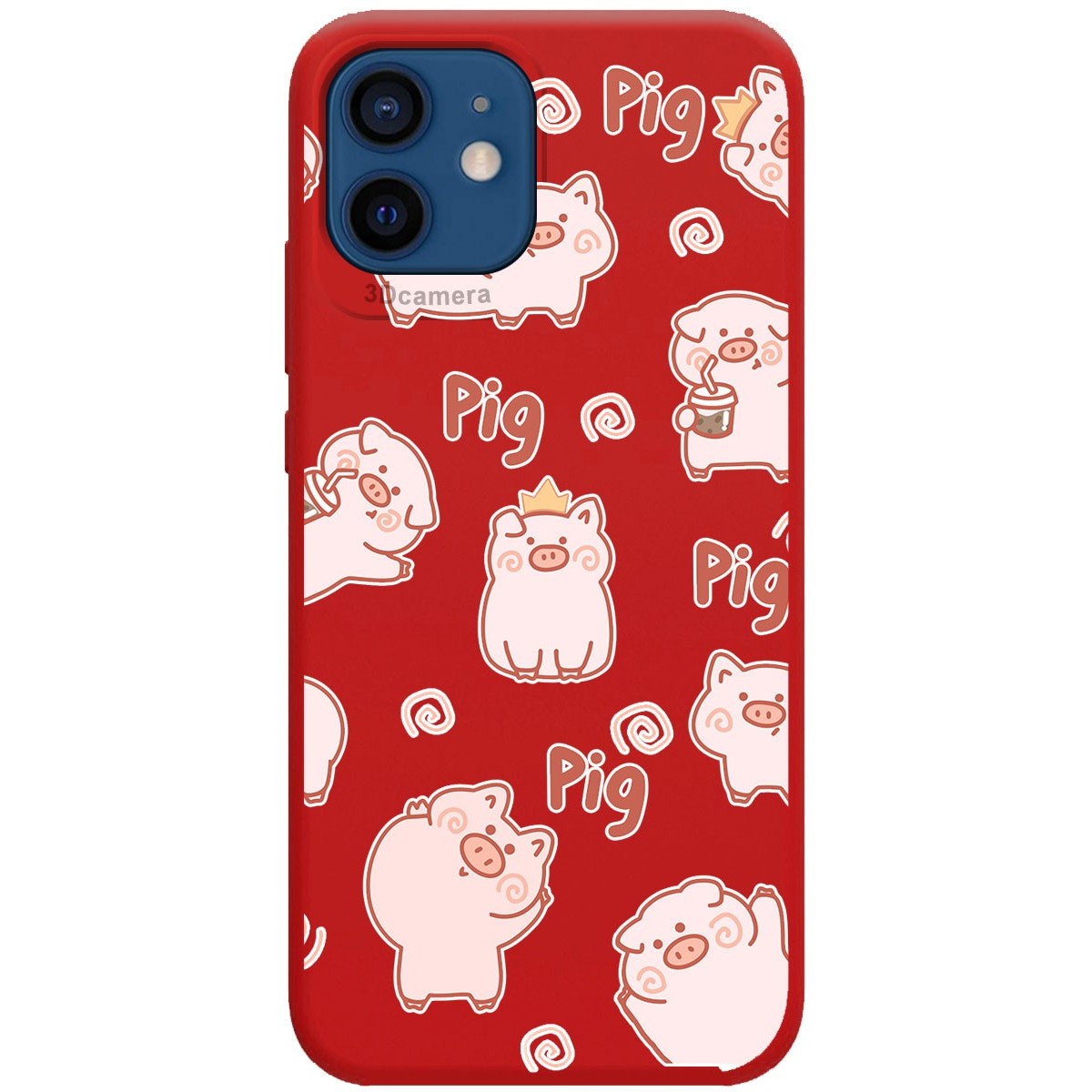 Funda Silicona Líquida Roja para Iphone 12 / 12 Pro (6.1) diseño Cerdos Dibujos