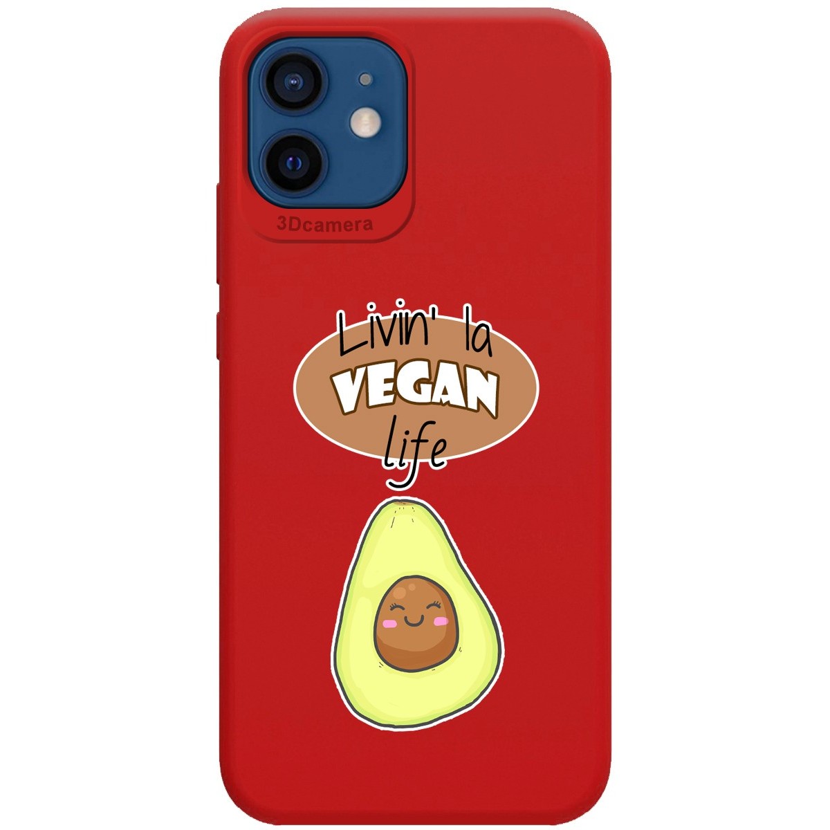 Funda Silicona Líquida Roja para Iphone 12 / 12 Pro (6.1) diseño Vegan Life Dibujos