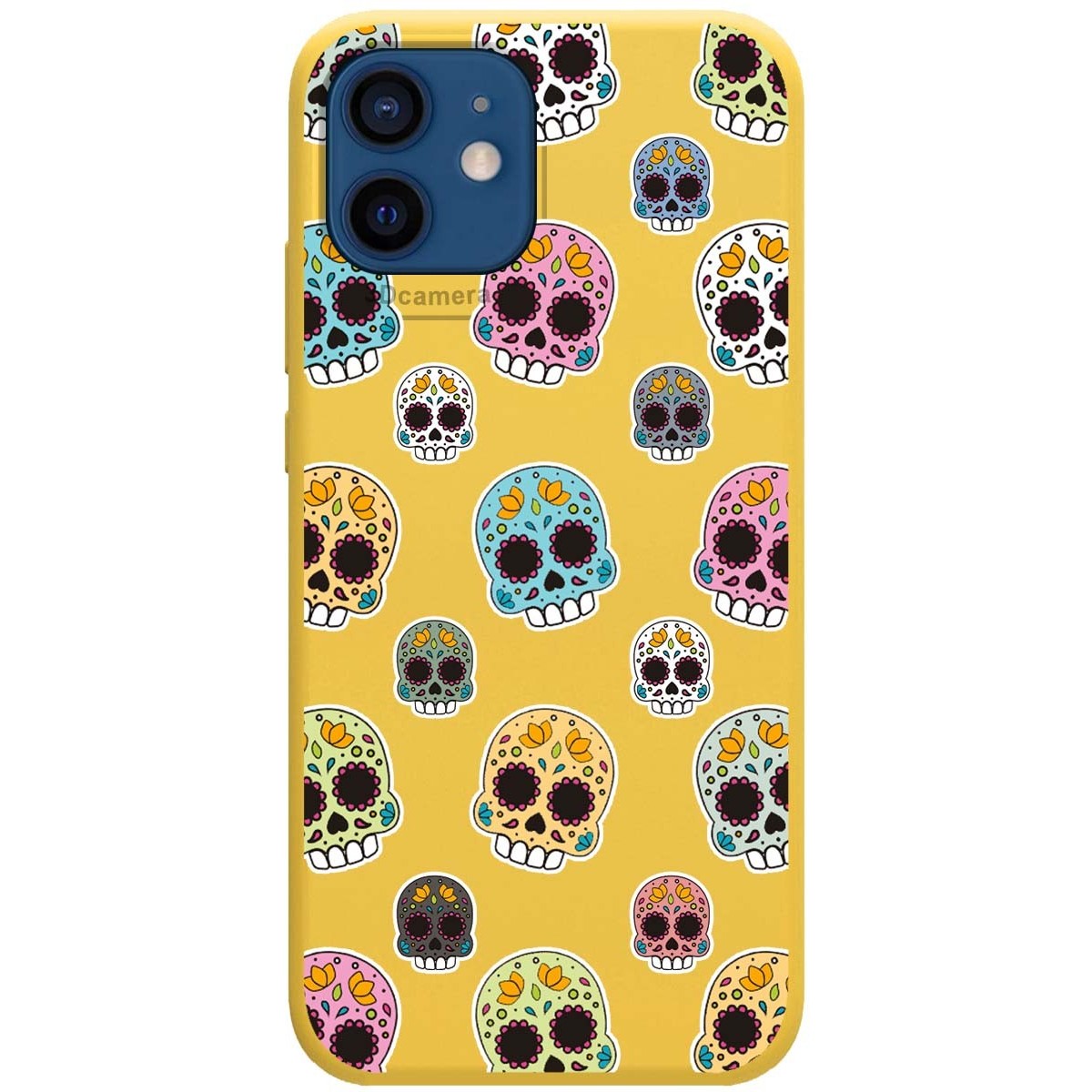 Funda Silicona Líquida Amarilla para Iphone 12 / 12 Pro (6.1) diseño Catrina Dibujos