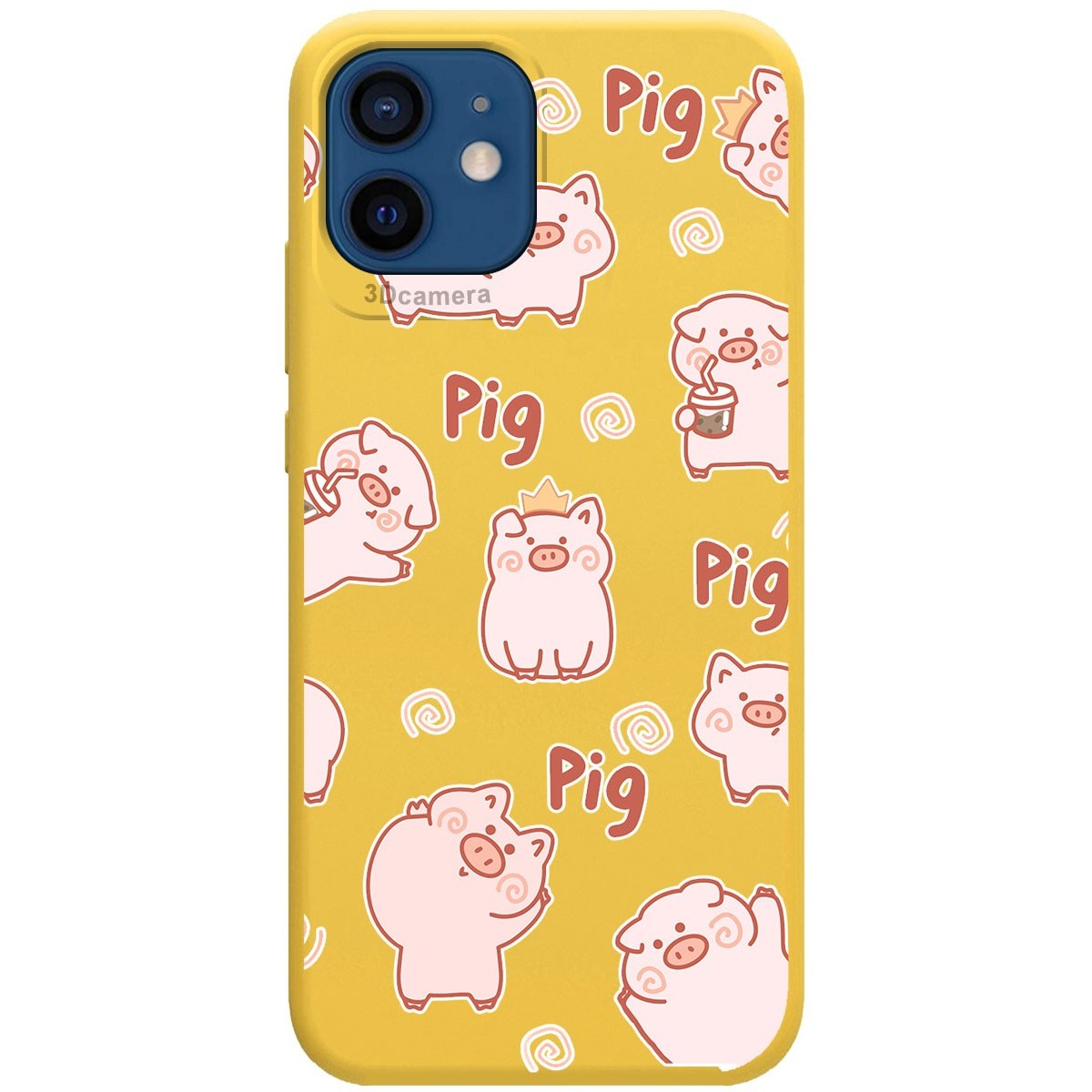 Funda Silicona Líquida Amarilla para Iphone 12 / 12 Pro (6.1) diseño Cerdos Dibujos