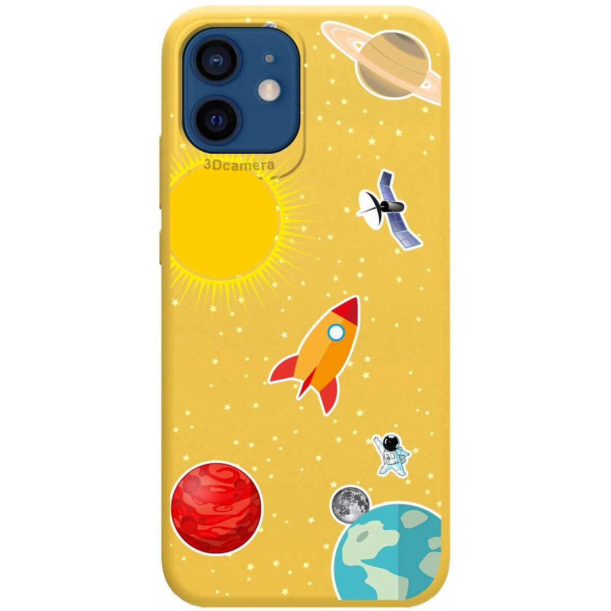 Funda Silicona Líquida Amarilla para Iphone 12 / 12 Pro (6.1) diseño Espacio Dibujos