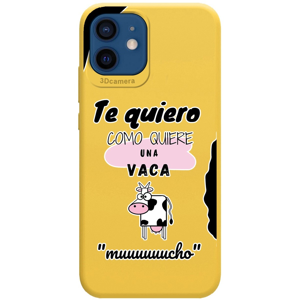 Funda Silicona Líquida Amarilla para Iphone 12 / 12 Pro (6.1) diseño Vaca Dibujos