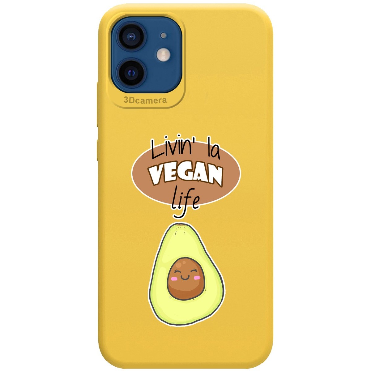 Funda Silicona Líquida Amarilla para Iphone 12 / 12 Pro (6.1) diseño Vegan Life Dibujos