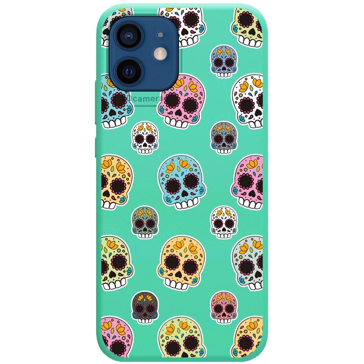 Funda Silicona Líquida Verde para Iphone 12 / 12 Pro (6.1) diseño Catrina Dibujos