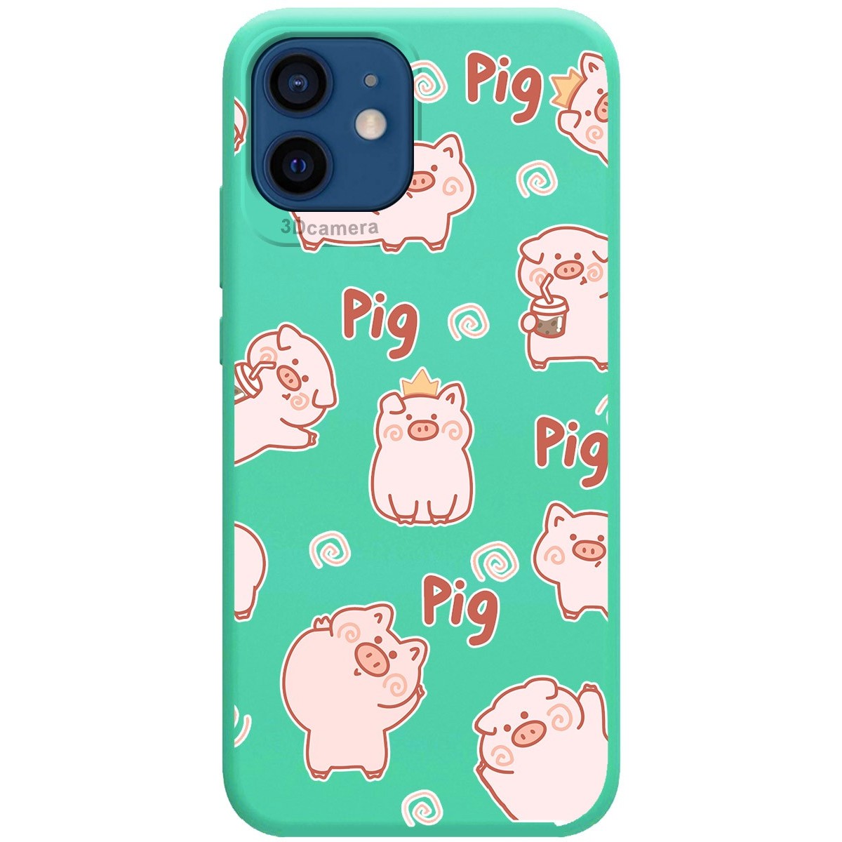 Funda Silicona Líquida Verde para Iphone 12 / 12 Pro (6.1) diseño Cerdos Dibujos