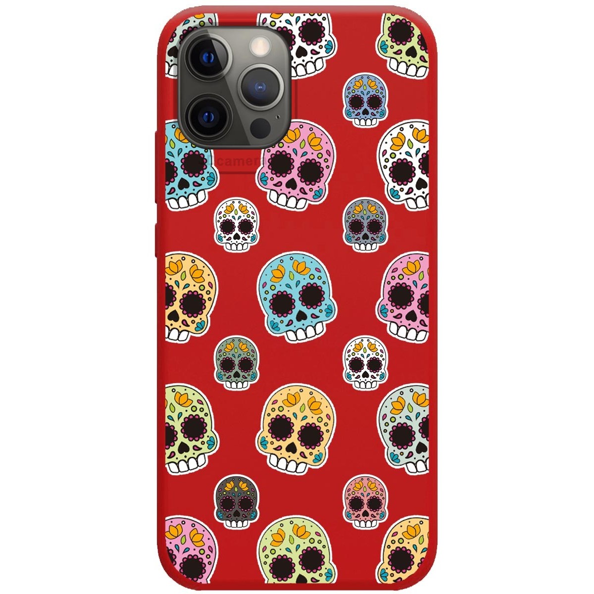 Funda Silicona Líquida Roja para Iphone 12 Pro Max (6.7) diseño Catrina Dibujos