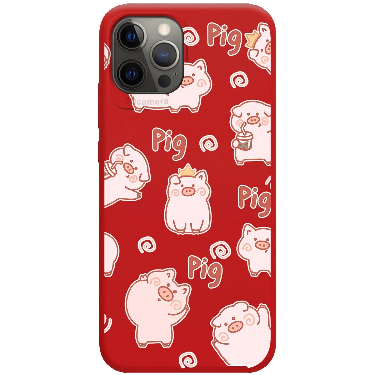 Funda Silicona Líquida Roja para Iphone 12 Pro Max (6.7) diseño Cerdos Dibujos