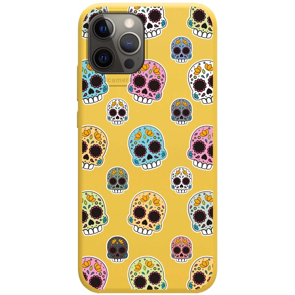 Funda Silicona Líquida Amarilla para Iphone 12 Pro Max (6.7) diseño Catrina Dibujos