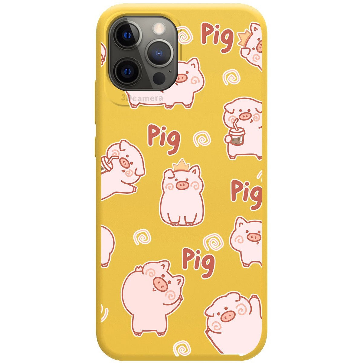 Funda Silicona Líquida Amarilla para Iphone 12 Pro Max (6.7) diseño Cerdos Dibujos