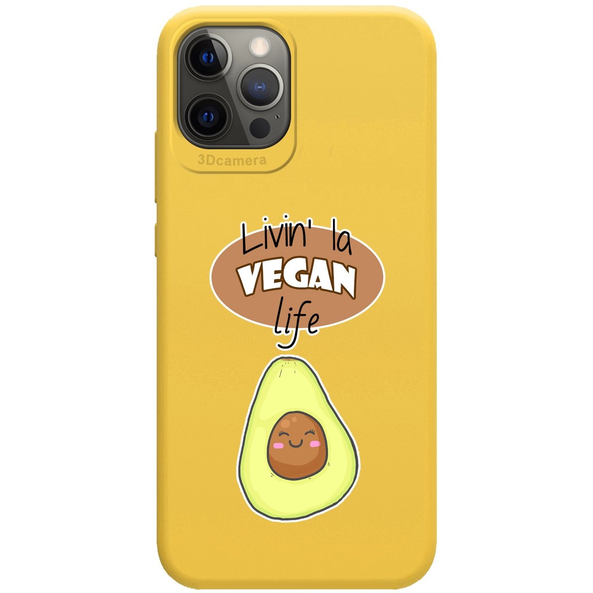 Funda Silicona Líquida Amarilla para Iphone 12 Pro Max (6.7) diseño Vegan Life Dibujos