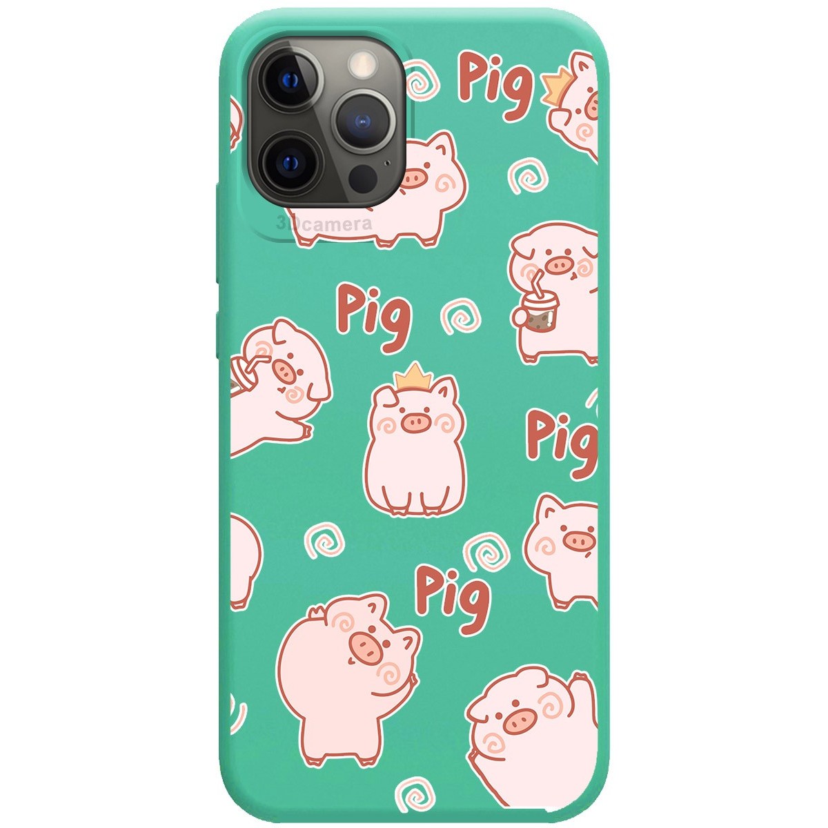 Funda Silicona Líquida Verde para Iphone 12 Pro Max (6.7) diseño Cerdos Dibujos
