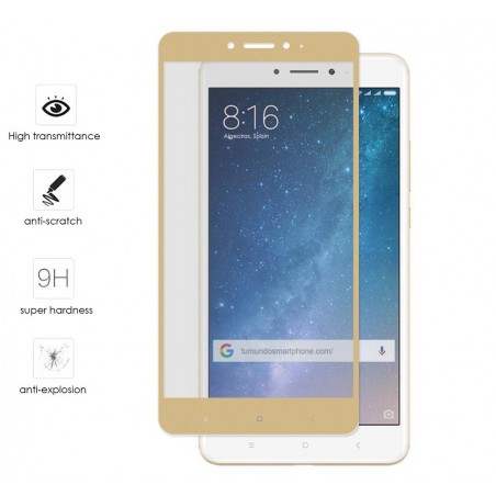 Protector Cristal Templado Frontal Completo Dorado para Xiaomi Mi Max 2 Vidrio