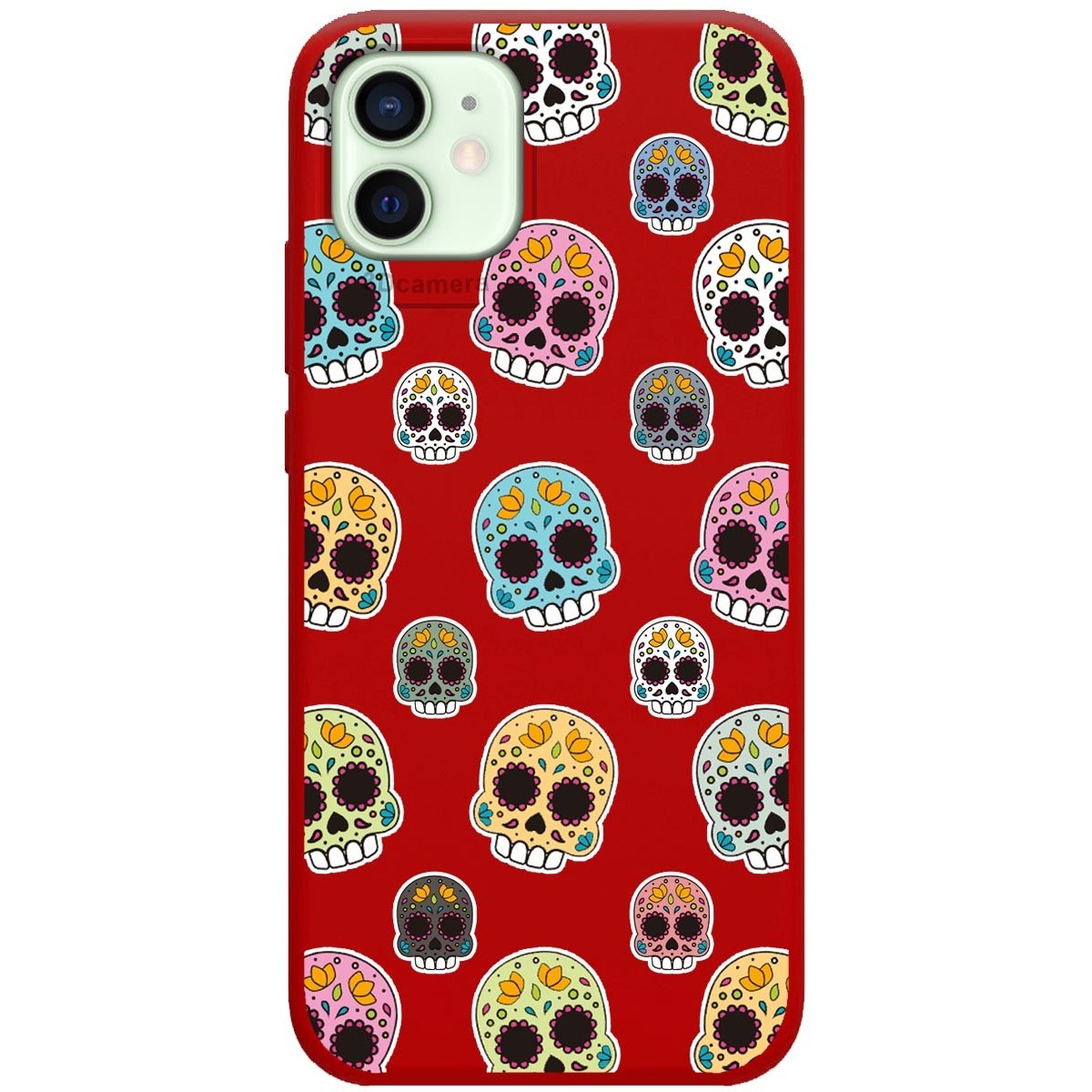 Funda Silicona Líquida Roja para Iphone 12 Mini (5.4) diseño Catrina Dibujos