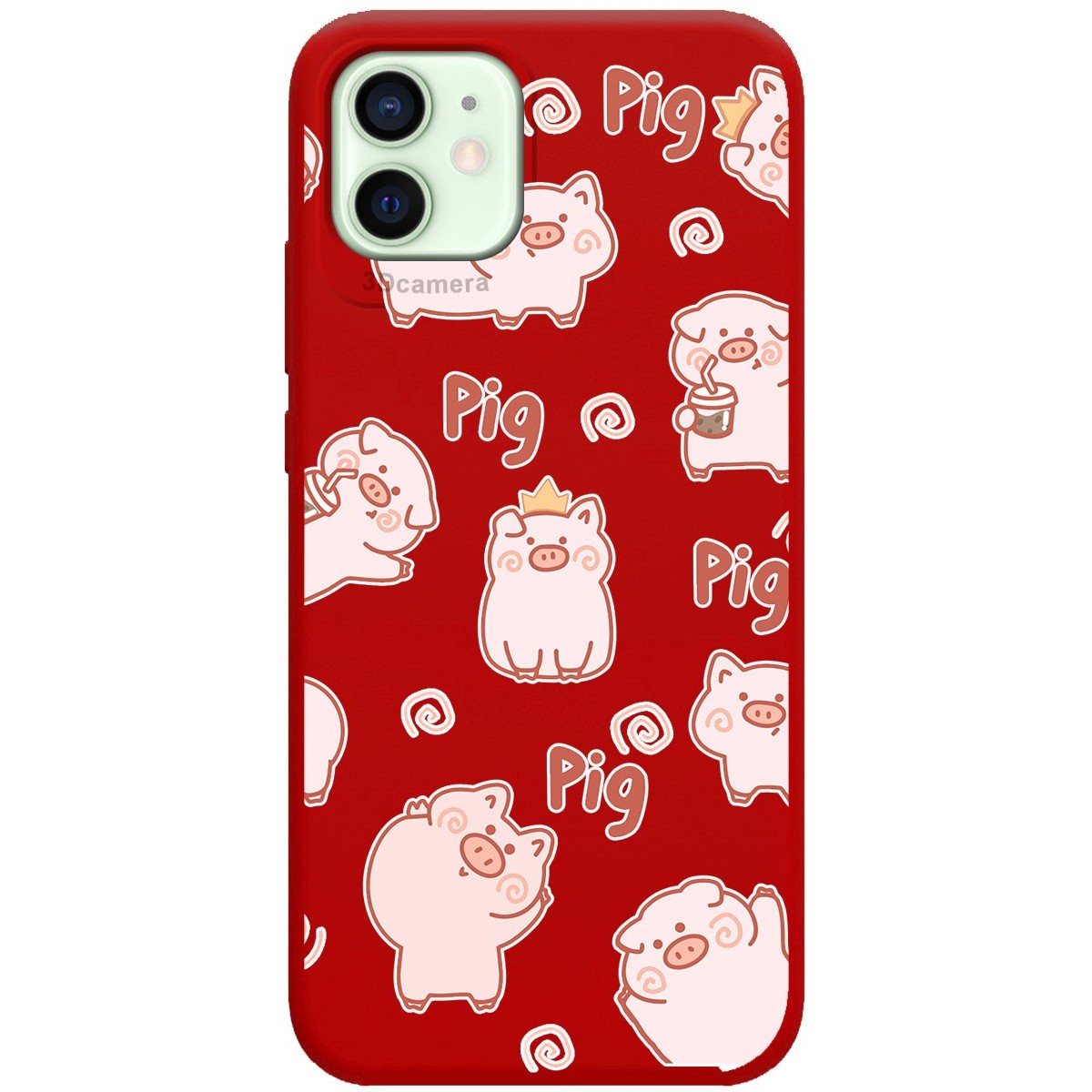 Funda Silicona Líquida Roja para Iphone 12 Mini (5.4) diseño Cerdos Dibujos