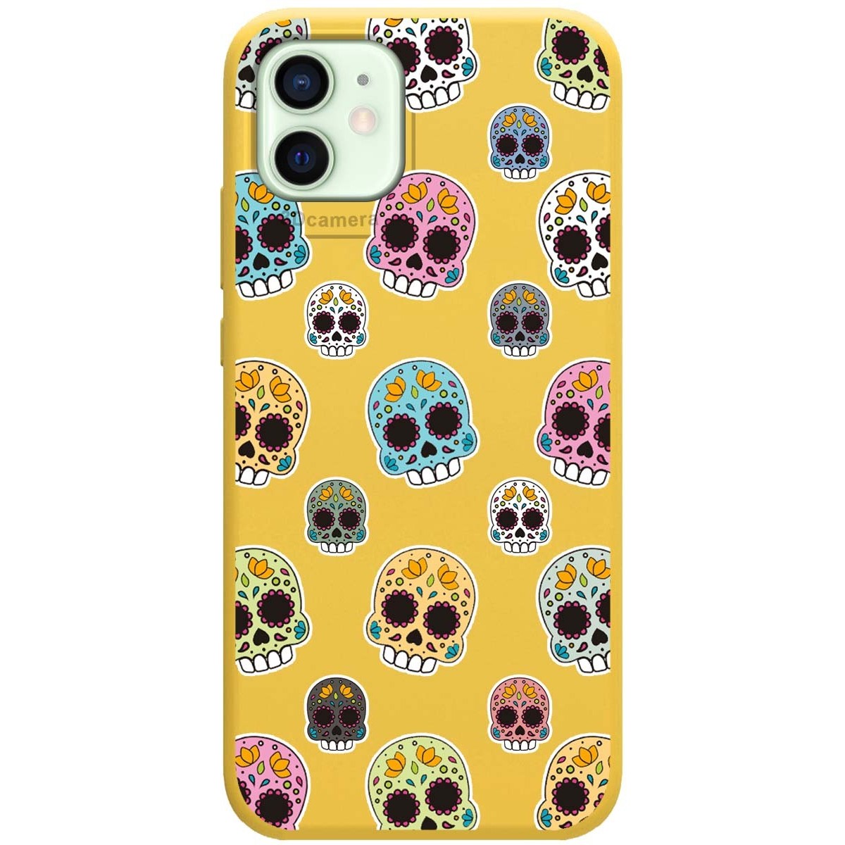 Funda Silicona Líquida Amarilla para Iphone 12 Mini (5.4) diseño Catrina Dibujos