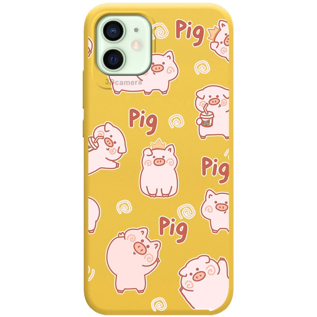 Funda Silicona Líquida Amarilla para Iphone 12 Mini (5.4) diseño Cerdos Dibujos