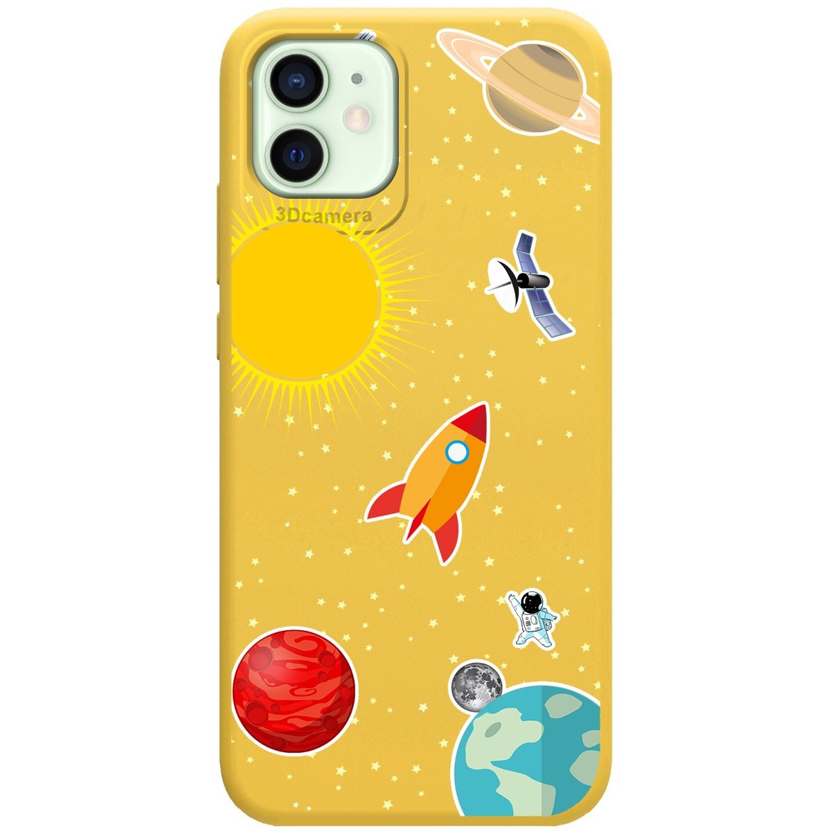 Funda Silicona Líquida Amarilla para Iphone 12 Mini (5.4) diseño Espacio Dibujos