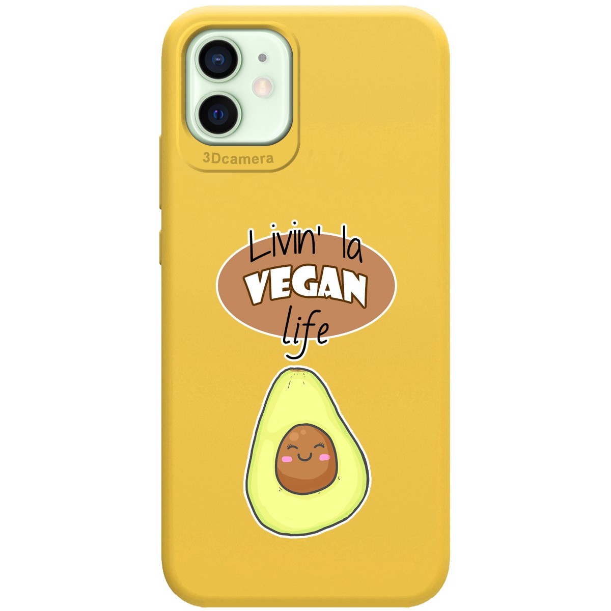 Funda Silicona Líquida Amarilla para Iphone 12 Mini (5.4) diseño Vegan Life Dibujos