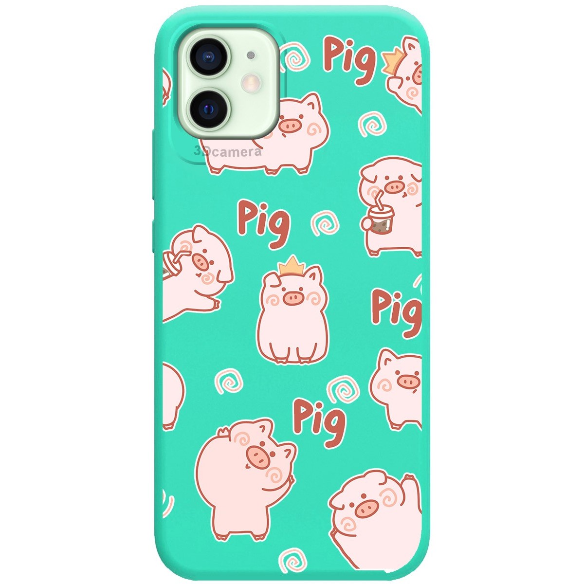 Funda Silicona Líquida Verde para Iphone 12 Mini (5.4) diseño Cerdos Dibujos